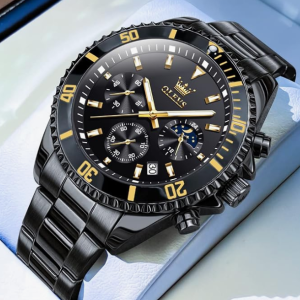 OLEVS Mens Watches Chronograph Luxury Dress Moon Phase Quartz Stainless Steel Waterproof Luminous Business Calendar Wrist Watch