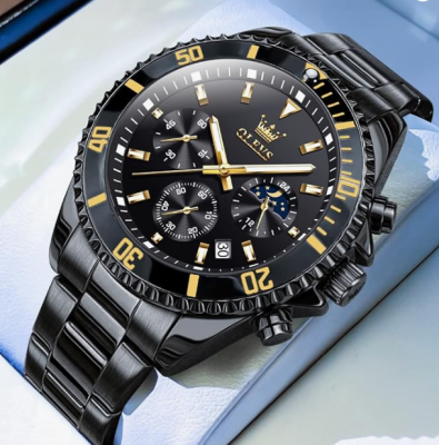 OLEVS Mens Watches Chronograph Luxury Dress Moon Phase Quartz Stainless Steel Waterproof Luminous Business Calendar Wrist Watch